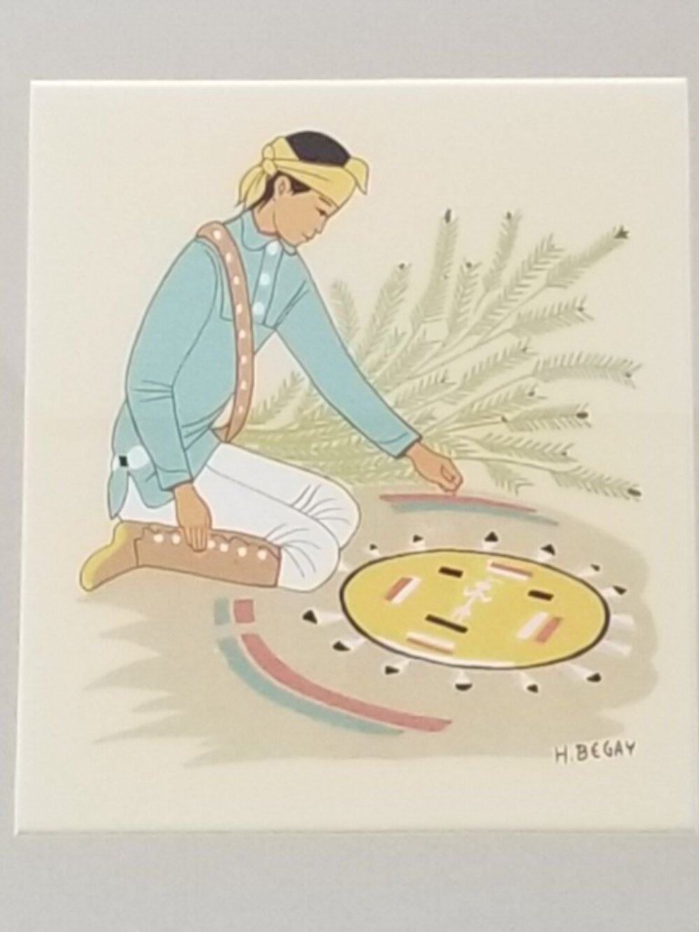 Framed Harrison Begay Serigraph Silkscreen Print Navajo Boy Sand Painting 11x11